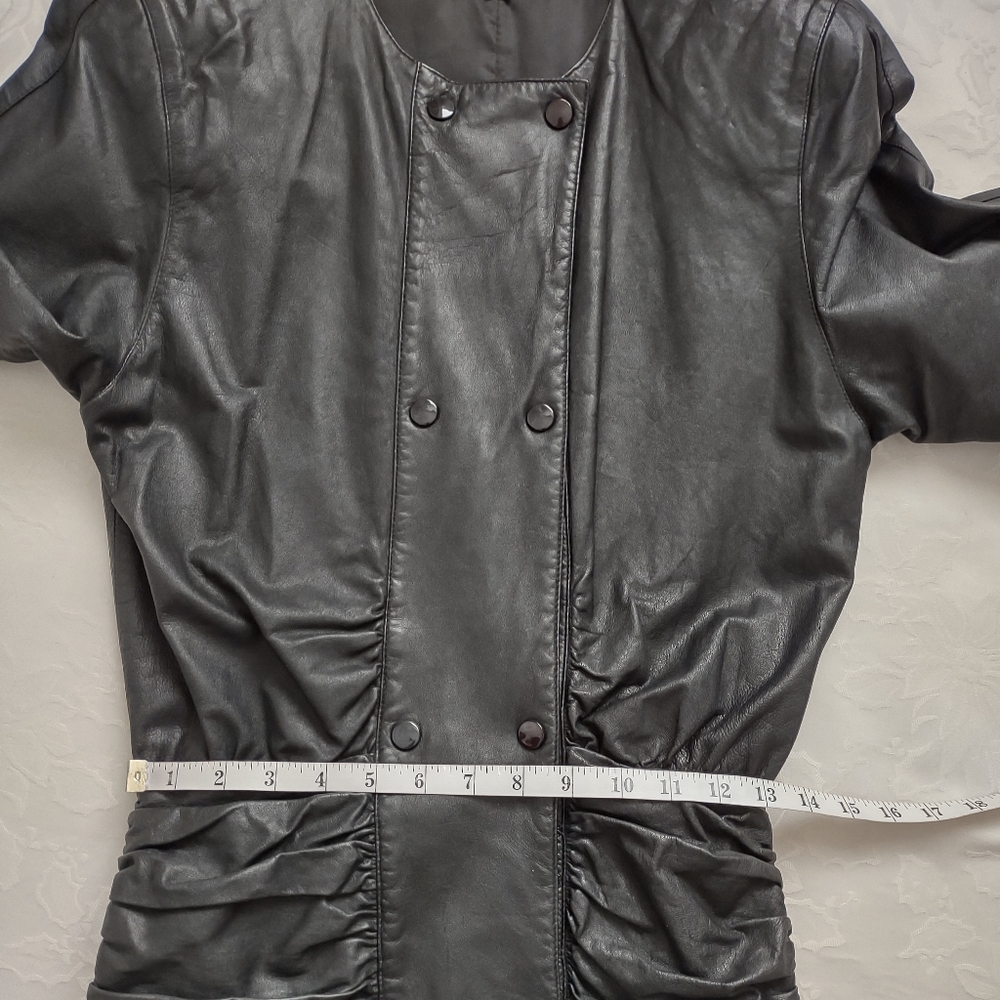 Leather ruched vintage trench dress  double breasted - Picture 5 of 16